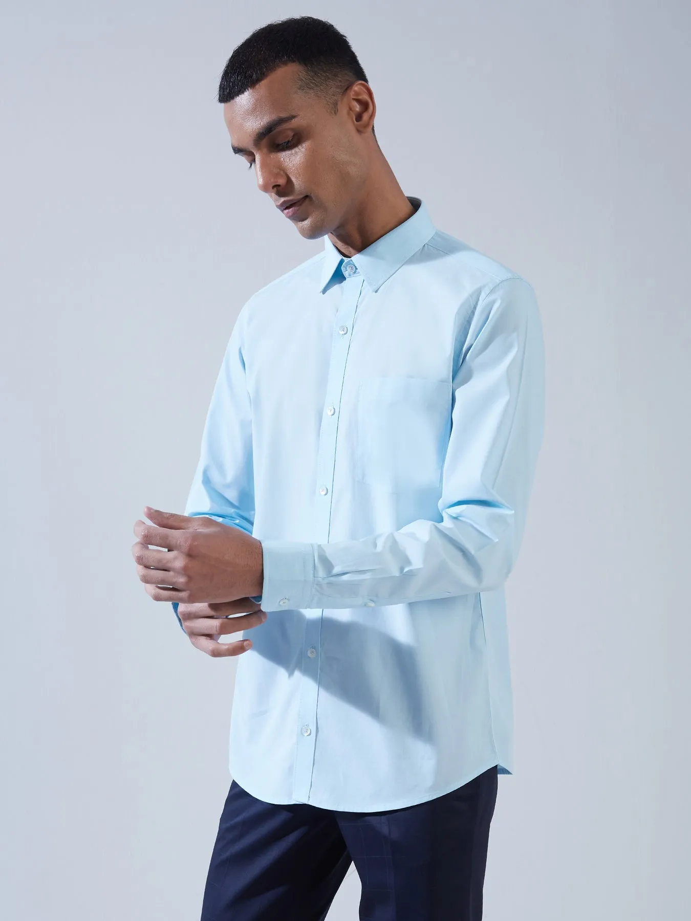 100% Cotton Sky Blue SLIM FIT Full Sleeve Formal Mens Plain Shirt