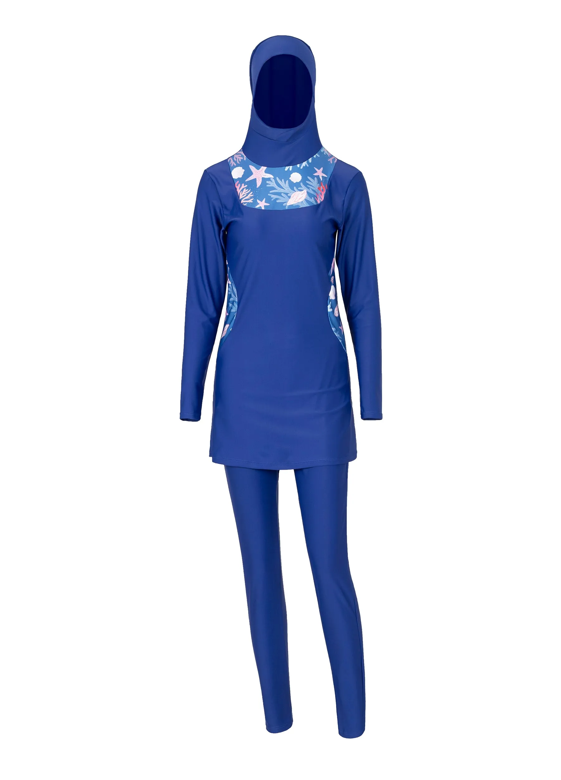 4POSE Women’s Floral Design Collar and Hip Full Body Burkini Hijab 2-Piece Swimsuit Set