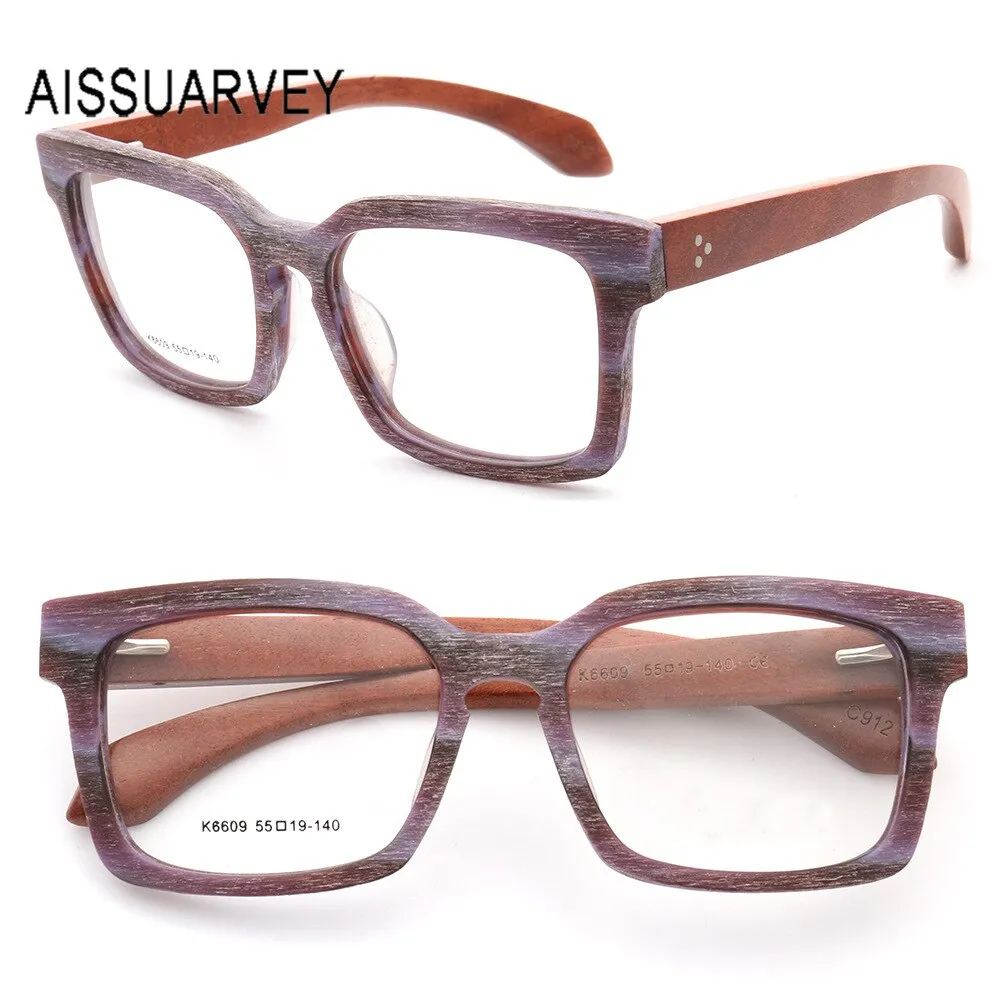 Aissuarvey Acetate Wooden Full Rim Square Frame Unisex Eyeglasses K6609