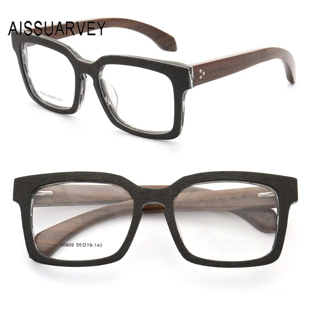 Aissuarvey Acetate Wooden Full Rim Square Frame Unisex Eyeglasses K6609