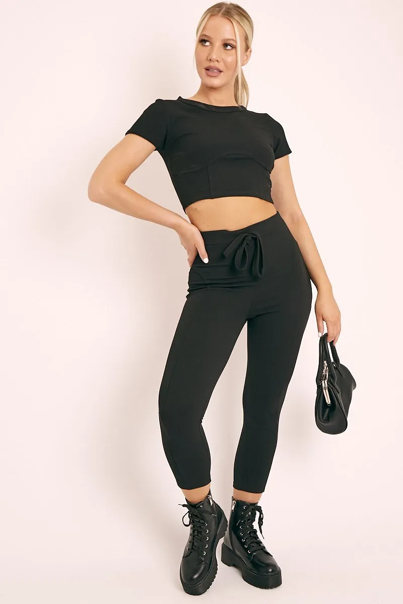 Black Crop Top and Cropped Leggings Loungewear Co-ord - Zarah