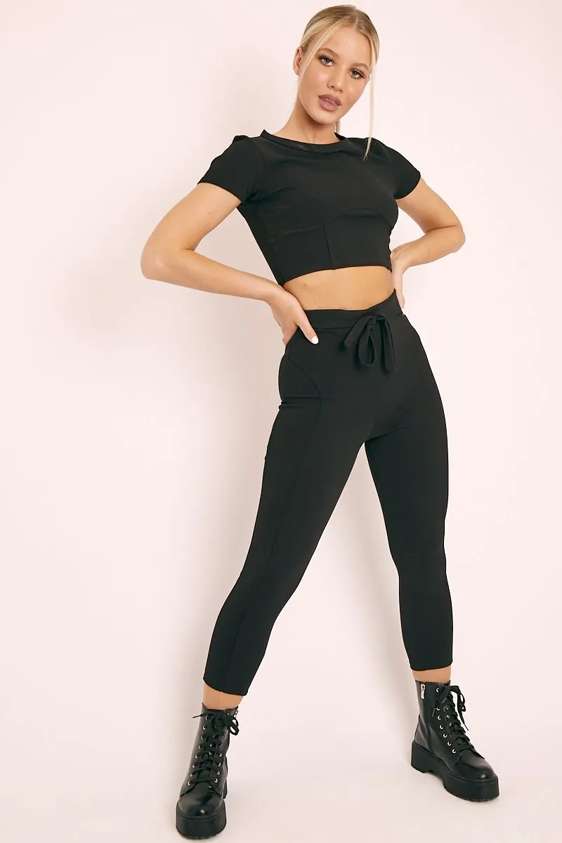 Black Crop Top and Cropped Leggings Loungewear Co-ord - Zarah