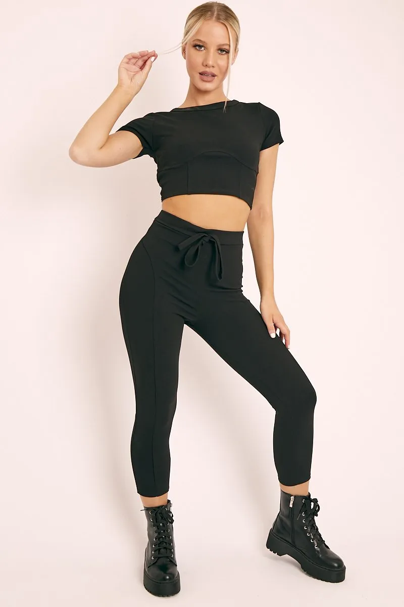 Black Crop Top and Cropped Leggings Loungewear Co-ord - Zarah