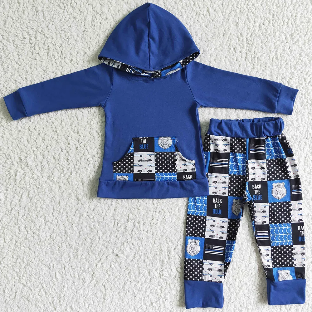 Boutique Boys Clothing Hoodie Set Blue Long Sleeve Baby Boys Clothes Sets Hoodies Outfits 6 A5-11