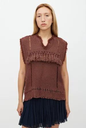 Brown Knit Tassel Vest