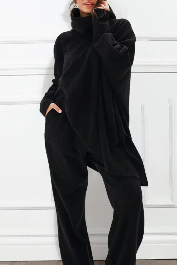 Casual High Neck Batwing Sleeve Top & Pants Set