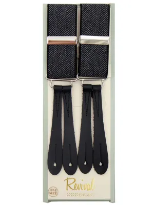 Charcoal Herringbone Braces with Black Leather Loops