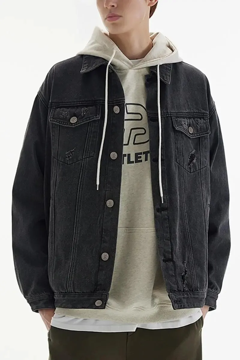 Classic Distressed Jean Jacket with Washed Effect