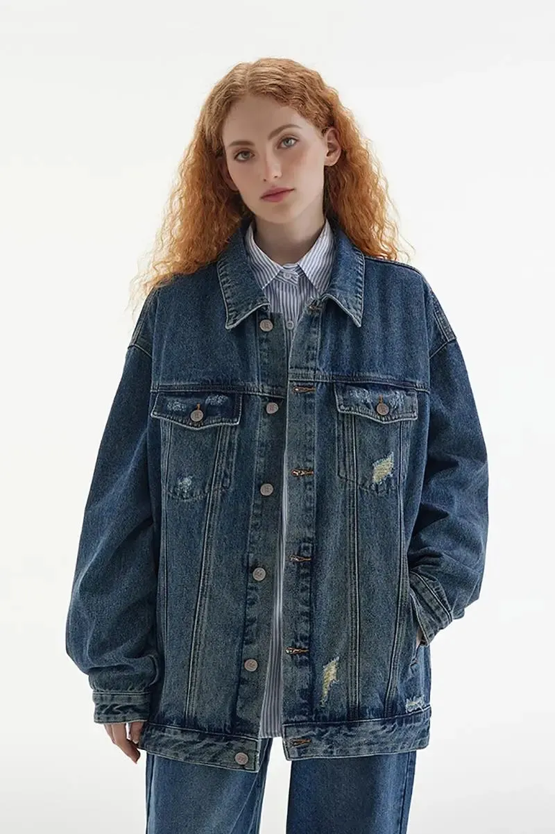 Classic Distressed Jean Jacket with Washed Effect