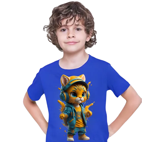 Cool Cat Printed T Shirt For Kids