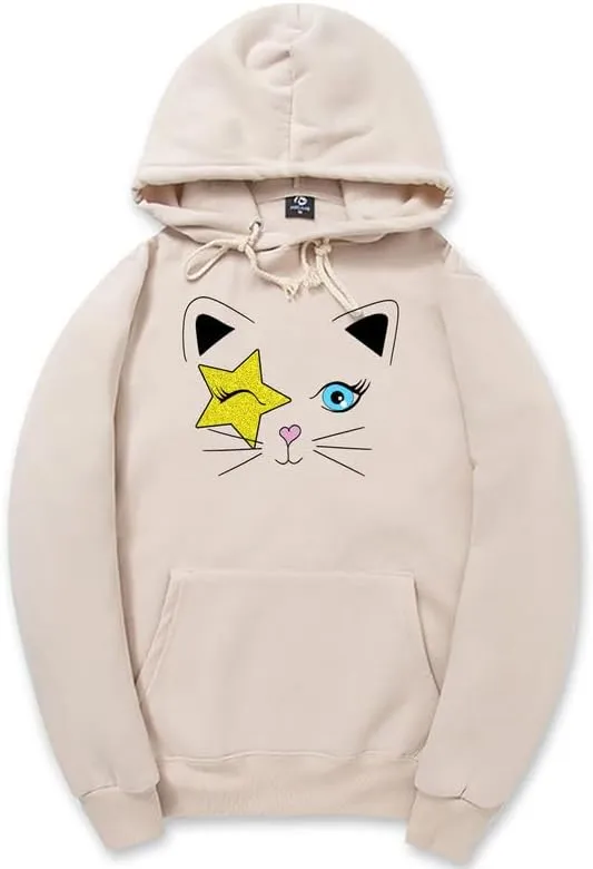 CORIRESHA Cat Lovers Hoodie Long Sleeve Drawstring Stars Teen Y2k Graphic Sweatshirt