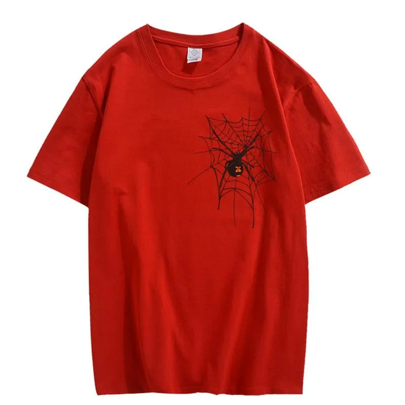 CORIRESHA Halloween Spider Web T-Shirt Crewneck Short Sleeve Casual Teen Y2K Aesthetics Clothing