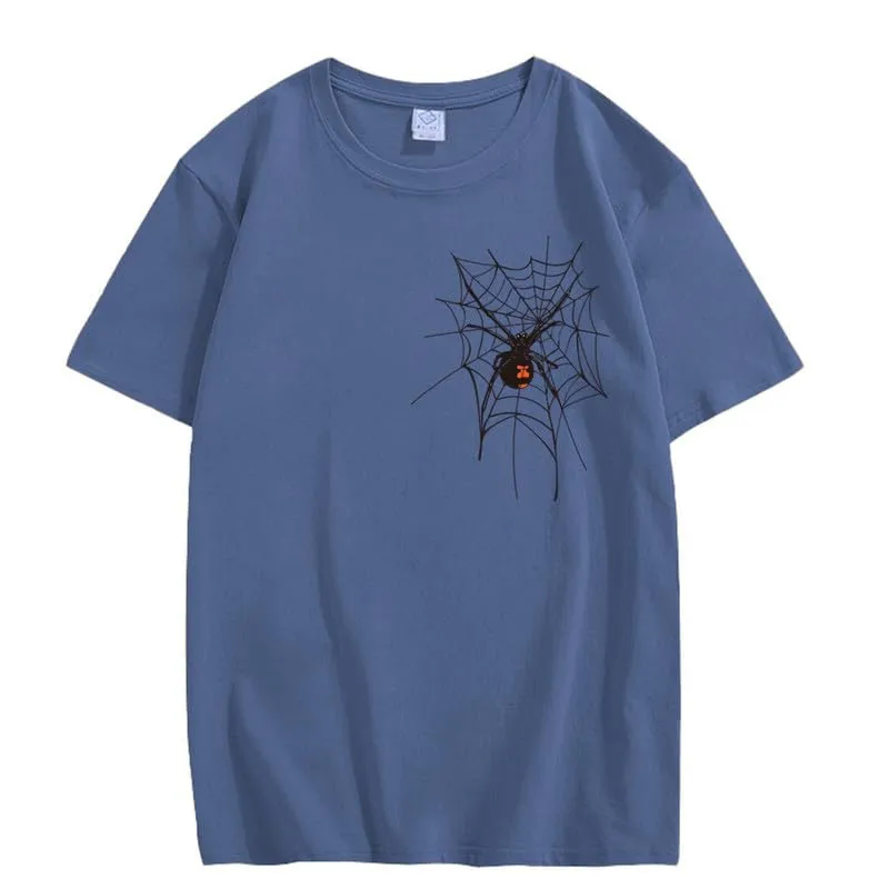 CORIRESHA Halloween Spider Web T-Shirt Crewneck Short Sleeve Casual Teen Y2K Aesthetics Clothing