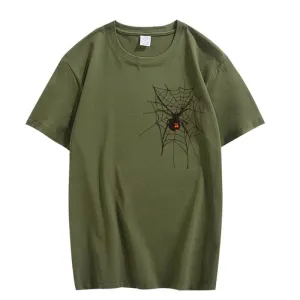 CORIRESHA Halloween Spider Web T-Shirt Crewneck Short Sleeve Casual Teen Y2K Aesthetics Clothing