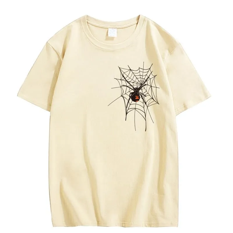 CORIRESHA Halloween Spider Web T-Shirt Crewneck Short Sleeve Casual Teen Y2K Aesthetics Clothing