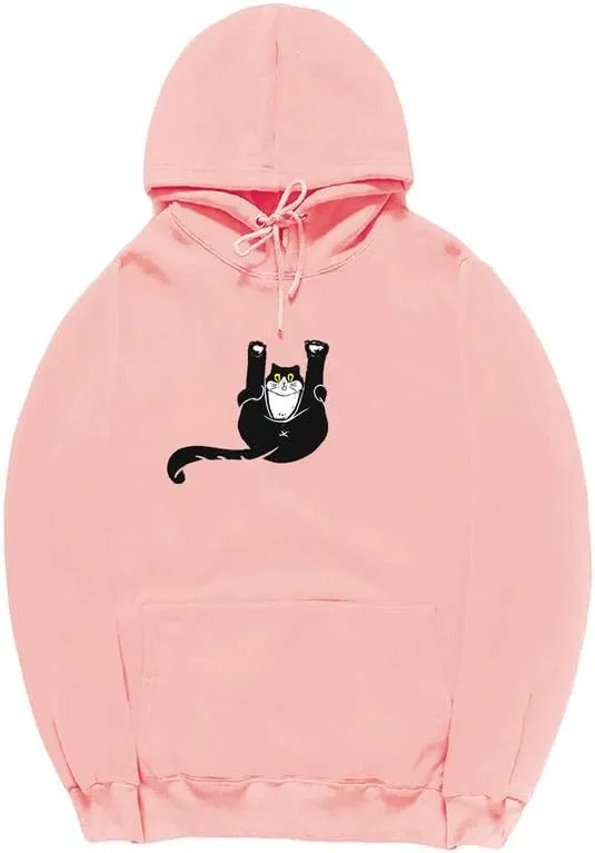 CORIRESHA Teen Funny Cat Hoodie Casual Drawstring Kangaroo Pocket Basic Cute Sweatshirt