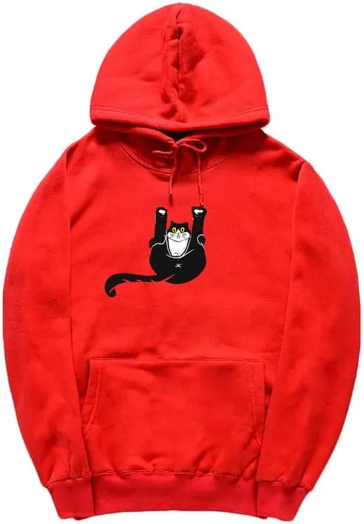 CORIRESHA Teen Funny Cat Hoodie Casual Drawstring Kangaroo Pocket Basic Cute Sweatshirt