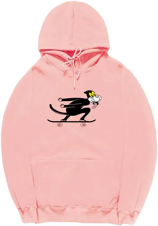 CORIRESHA Teen Skateboard Cat Hoodie Long Sleeve Drawstring Kangaroo Pocket Cute Sweatshirt