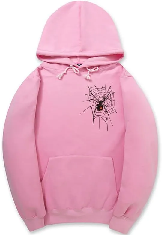 CORIRESHA Unisex Halloween Spider Web Hoodie Long Sleeve Drawstring Casual Y2K Aesthetics Sweatshirt