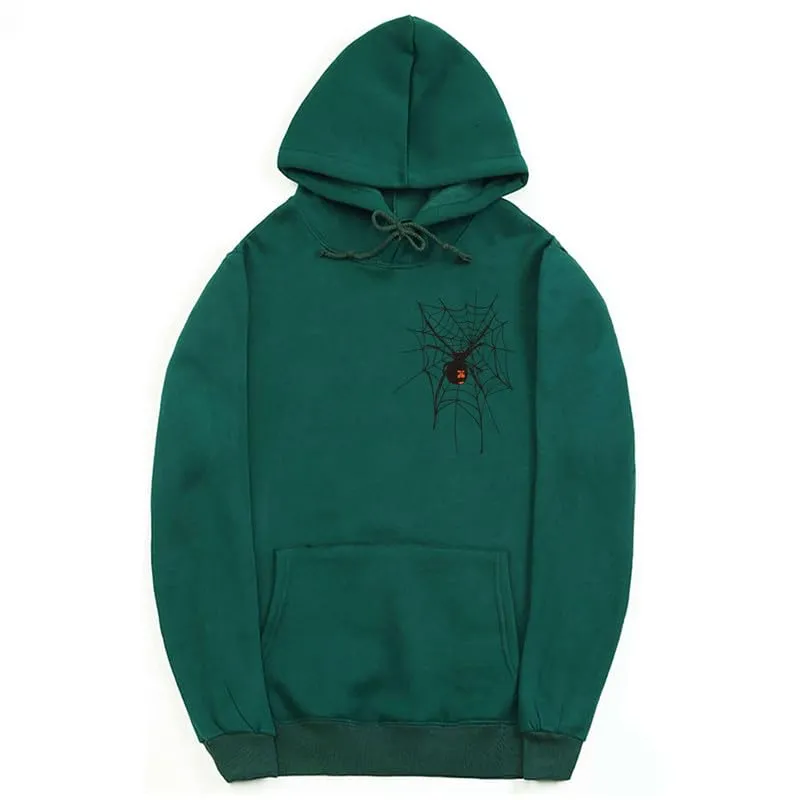 CORIRESHA Unisex Halloween Spider Web Hoodie Long Sleeve Drawstring Casual Y2K Aesthetics Sweatshirt