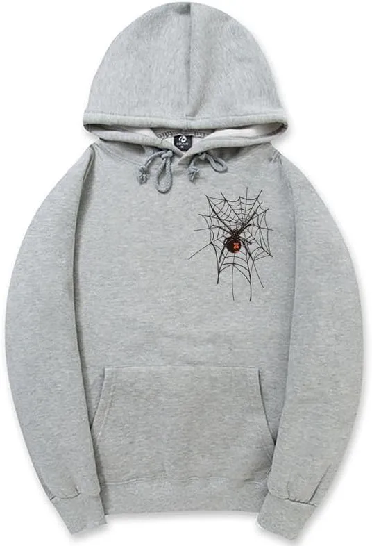 CORIRESHA Unisex Halloween Spider Web Hoodie Long Sleeve Drawstring Casual Y2K Aesthetics Sweatshirt