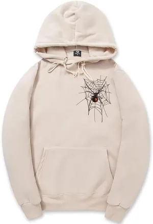 CORIRESHA Unisex Halloween Spider Web Hoodie Long Sleeve Drawstring Casual Y2K Aesthetics Sweatshirt