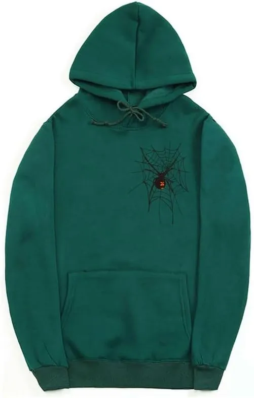 CORIRESHA Unisex Halloween Spider Web Hoodie Long Sleeve Drawstring Casual Y2K Aesthetics Sweatshirt