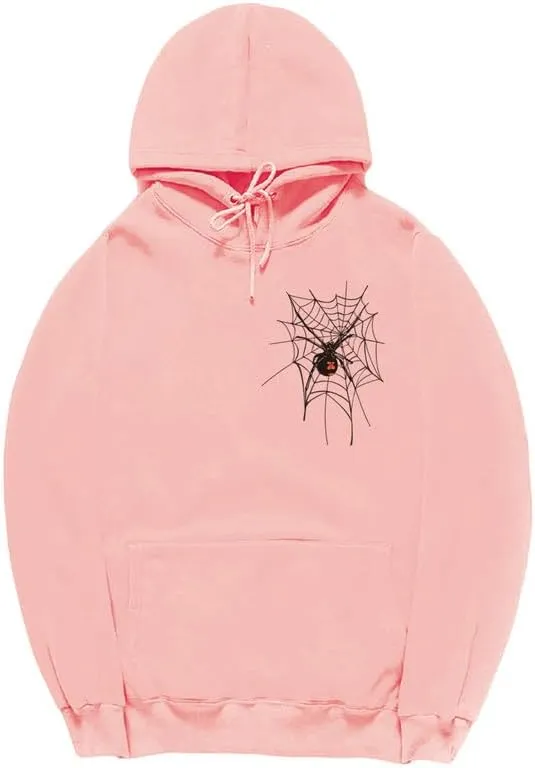 CORIRESHA Unisex Halloween Spider Web Hoodie Long Sleeve Drawstring Casual Y2K Aesthetics Sweatshirt