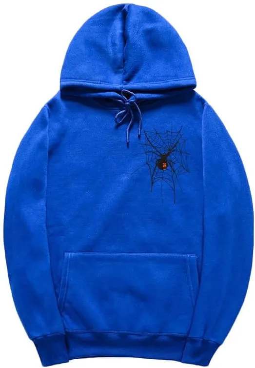 CORIRESHA Unisex Halloween Spider Web Hoodie Long Sleeve Drawstring Casual Y2K Aesthetics Sweatshirt