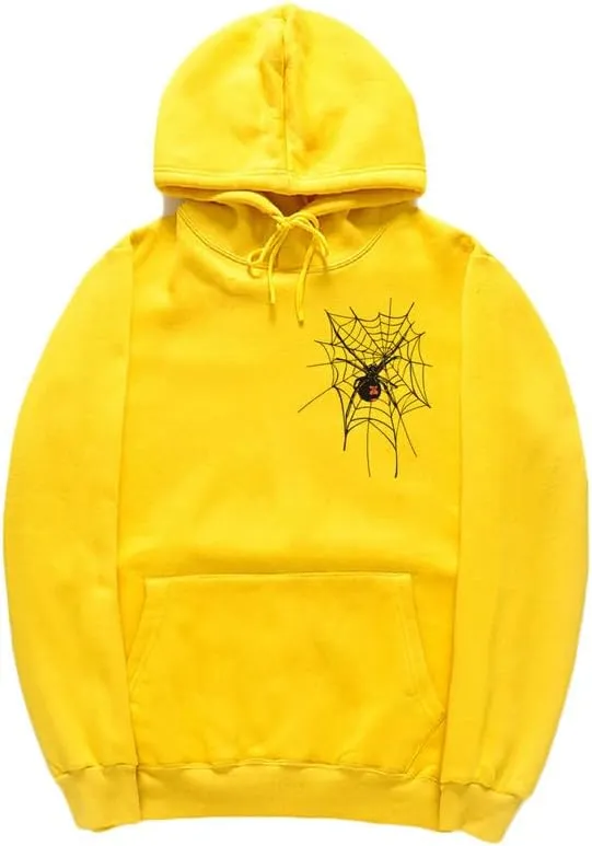 CORIRESHA Unisex Halloween Spider Web Hoodie Long Sleeve Drawstring Casual Y2K Aesthetics Sweatshirt