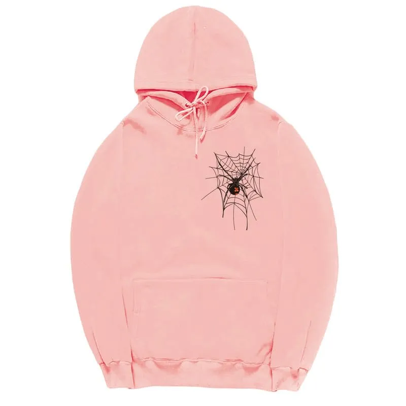 CORIRESHA Unisex Halloween Spider Web Hoodie Long Sleeve Drawstring Casual Y2K Aesthetics Sweatshirt