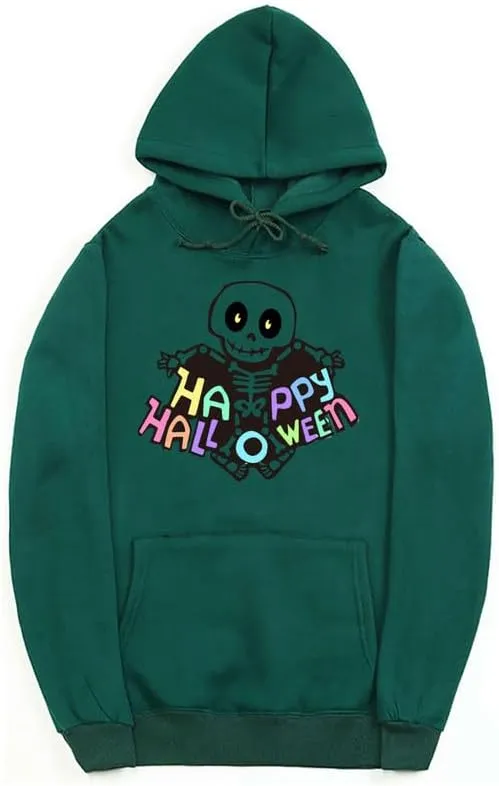 CORIRESHA Women's Teen Halloween Skeleton Hoodie Long Sleeve Drawstring Pocket Letters Sweatshirt