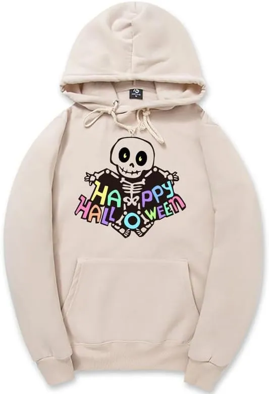 CORIRESHA Women's Teen Halloween Skeleton Hoodie Long Sleeve Drawstring Pocket Letters Sweatshirt