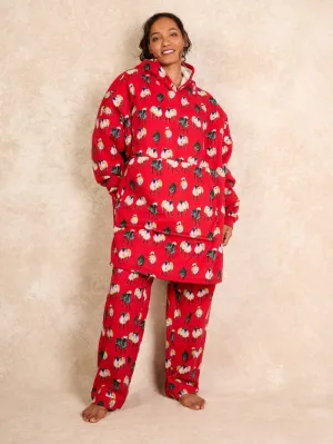 Cosy Oversize Fleece Lined Hoodie Red Sheep