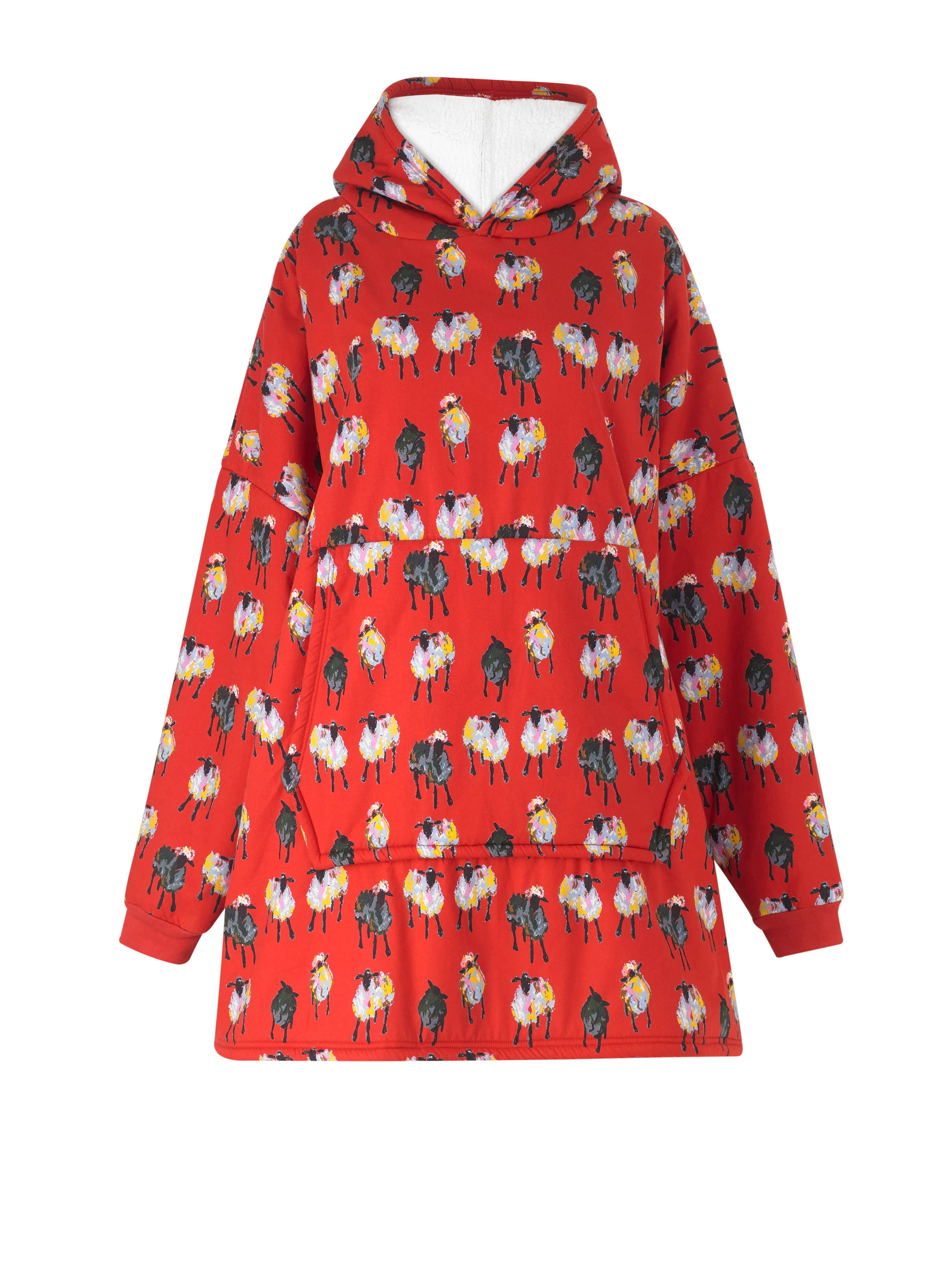 Cosy Oversize Fleece Lined Hoodie Red Sheep