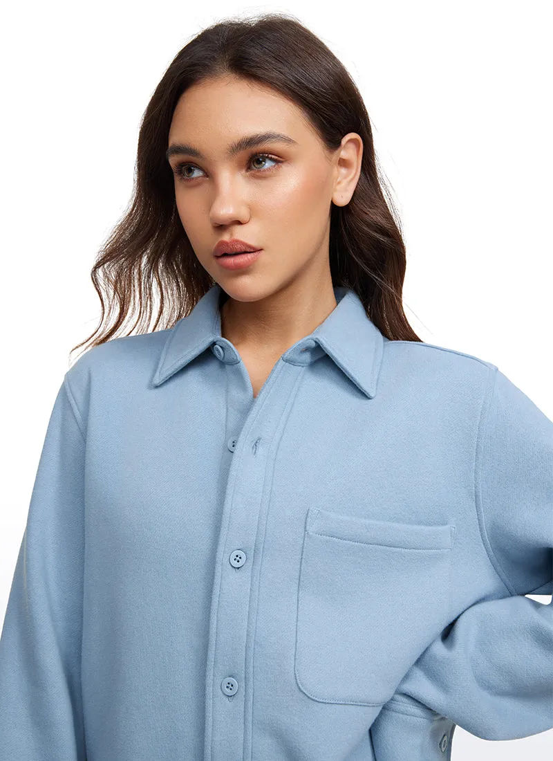 Cotton Fleece Lined Button Down Oversized Jackets