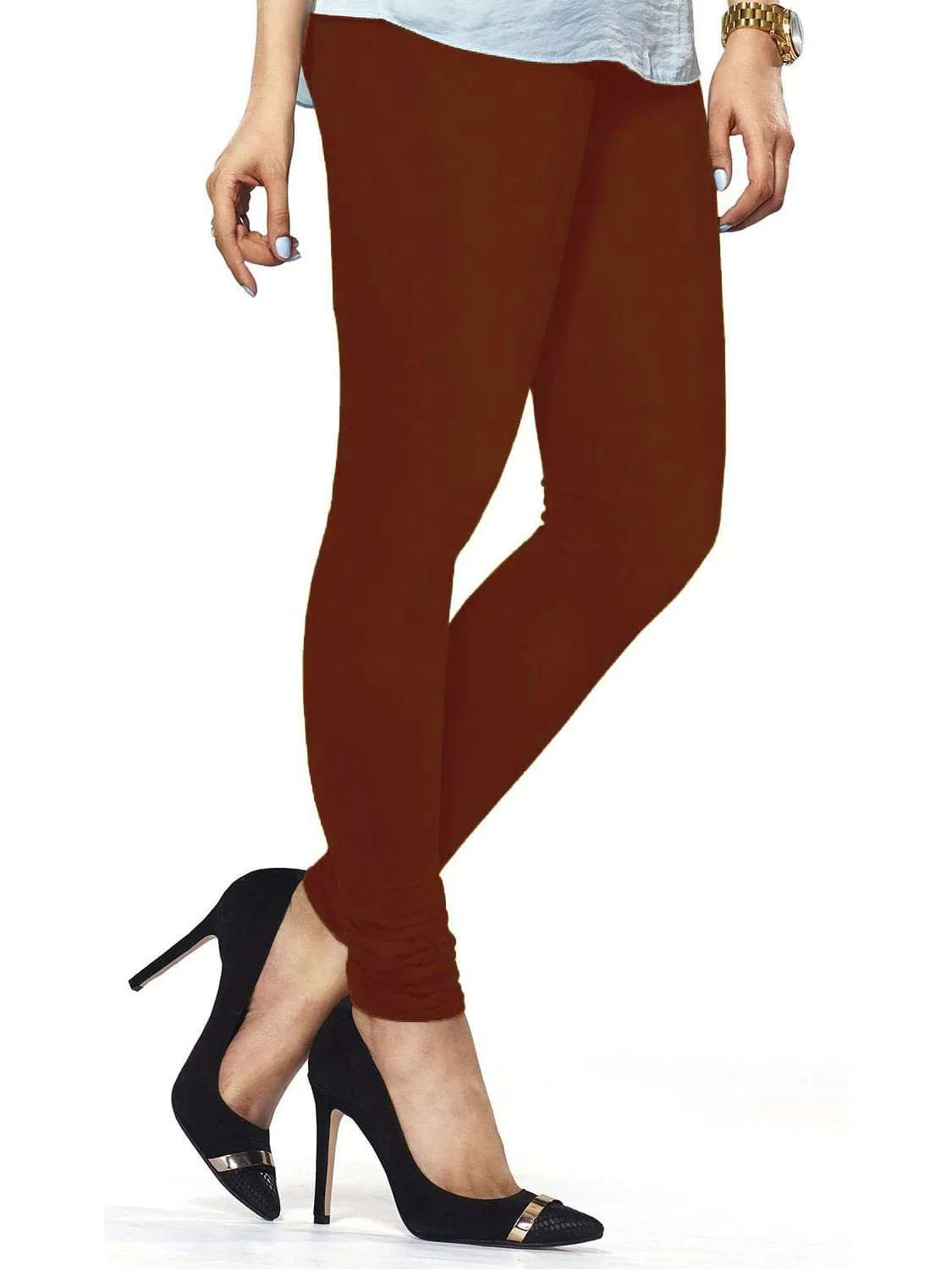 Cotton Lycra Churidar Free Size Brown Leggings