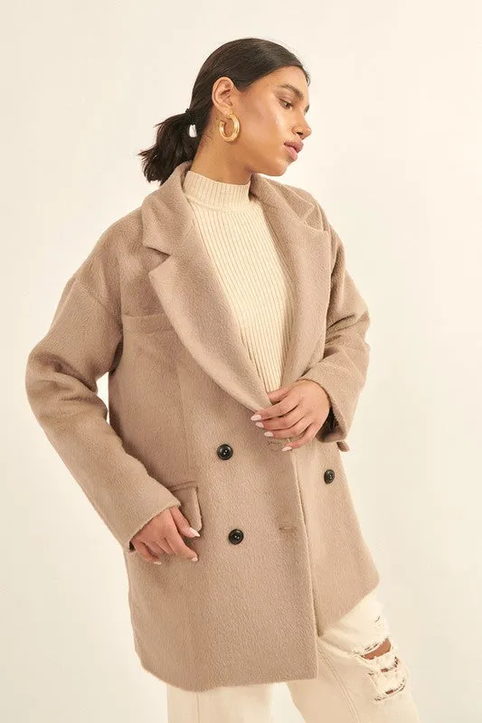 Cozy Chic Double-Breasted Overcoat - Stone