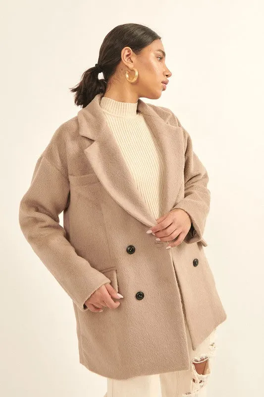 Cozy Chic Double-Breasted Overcoat - Stone