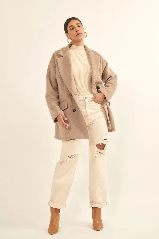 Cozy Chic Double-Breasted Overcoat - Stone