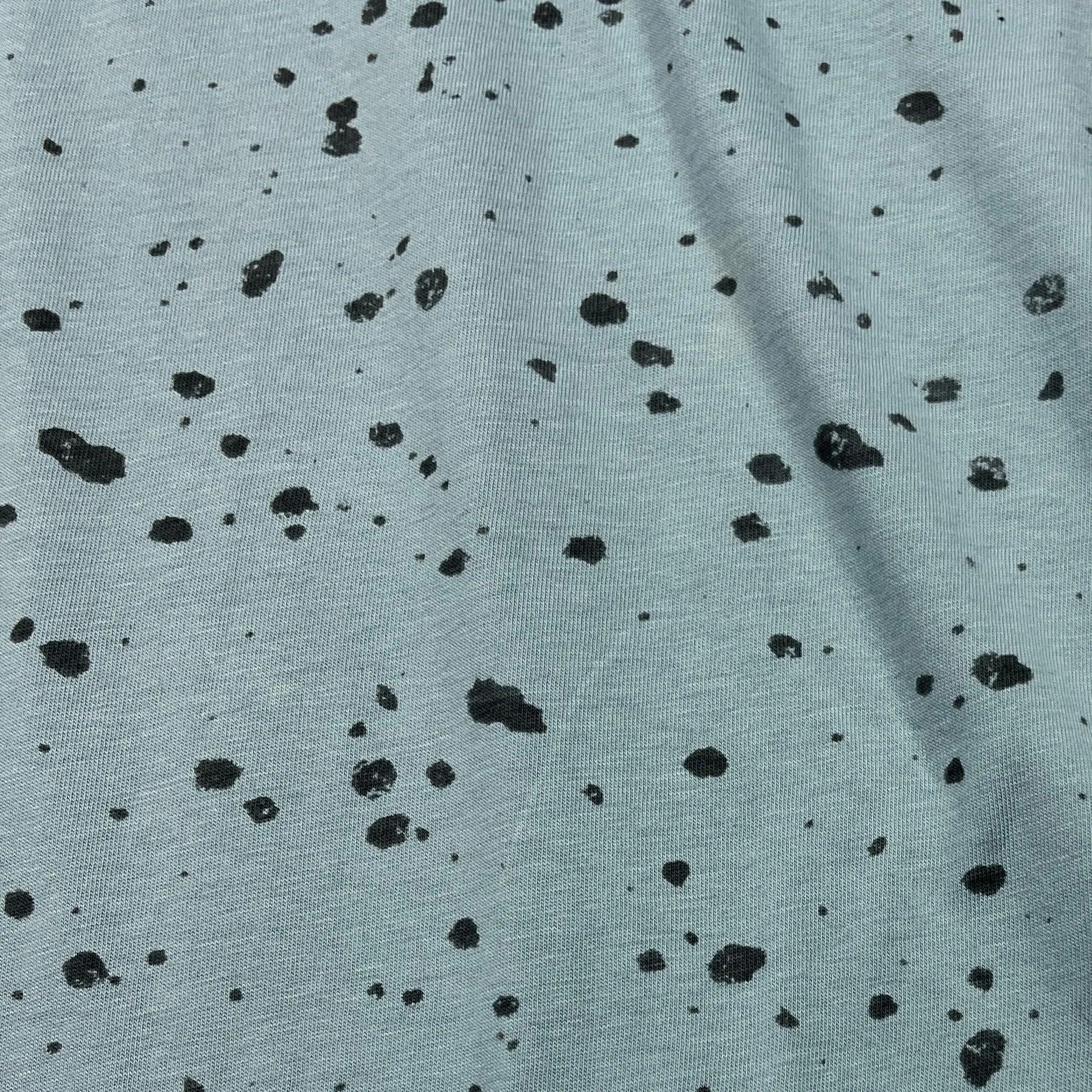 Dark Gray Splatter on Medium Blue on Organic Cotton Jersey Fabric