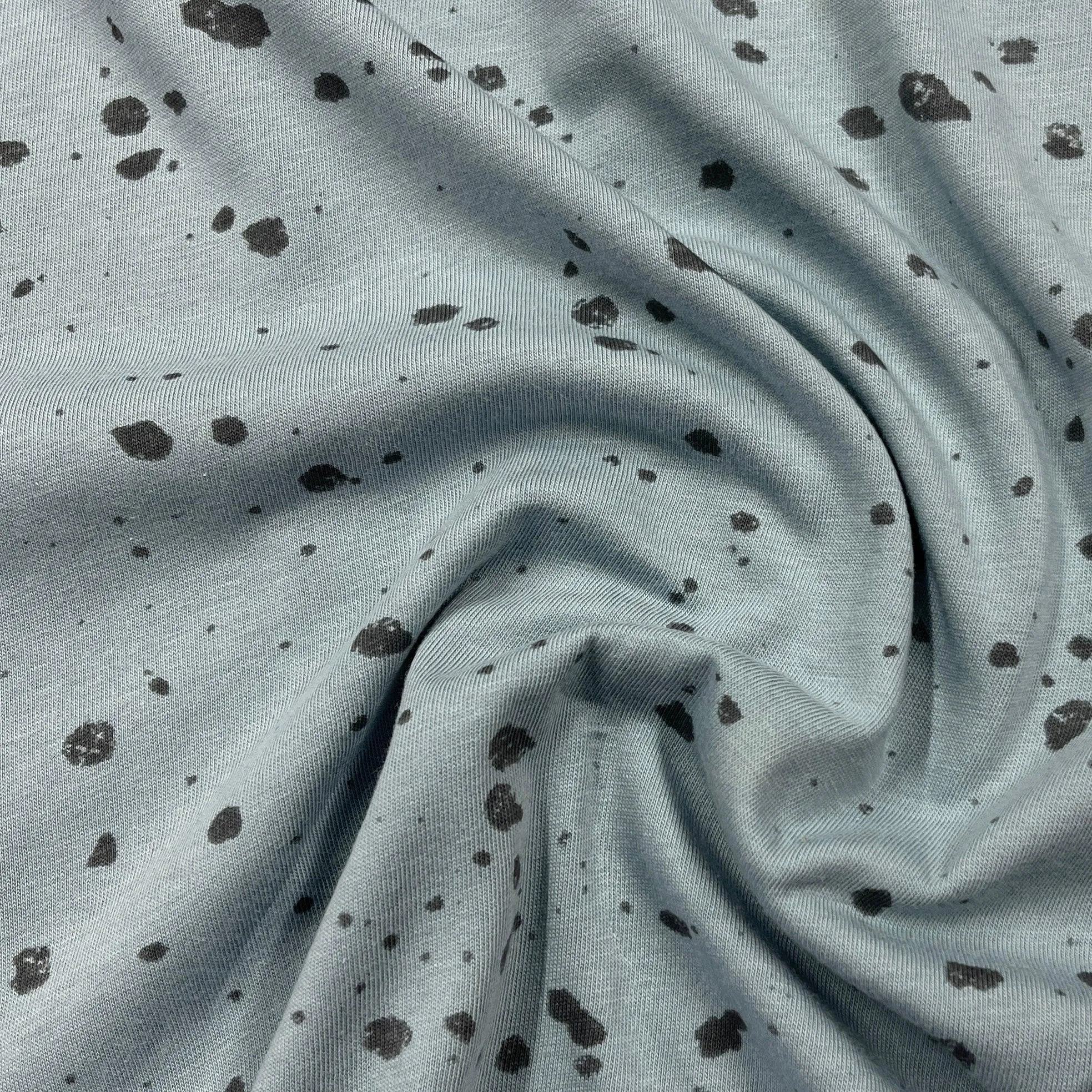 Dark Gray Splatter on Medium Blue on Organic Cotton Jersey Fabric