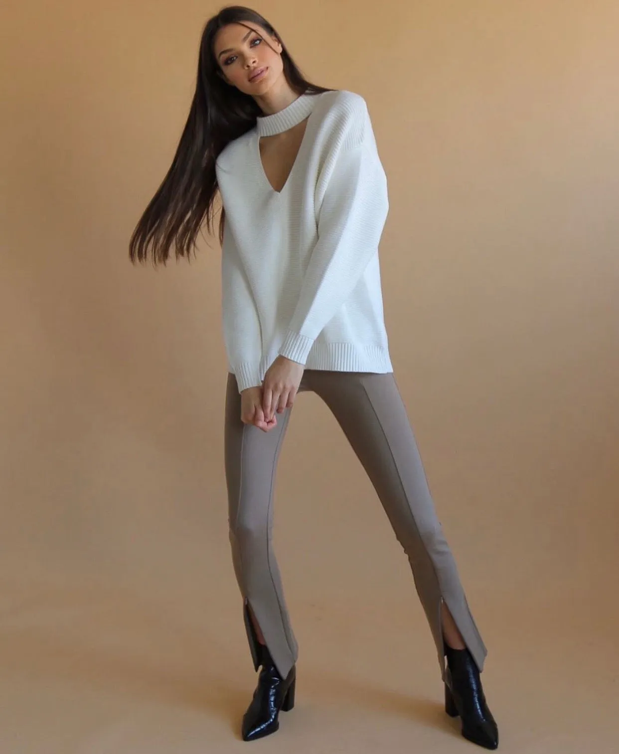 Darlo taupe zip split leggings