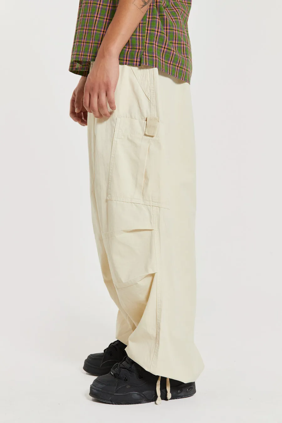 Ecru Parachute Cargo Pants