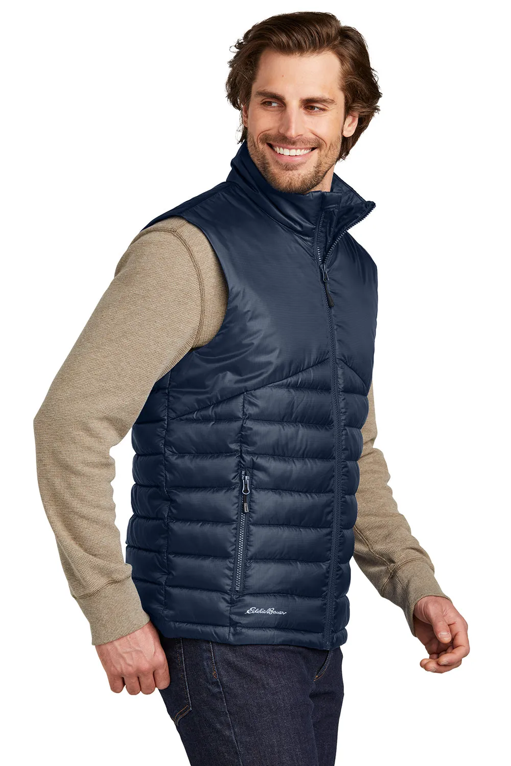 Eddie Bauer Mens Water Resistant Quilted Full Zip Vest - River Navy Blue