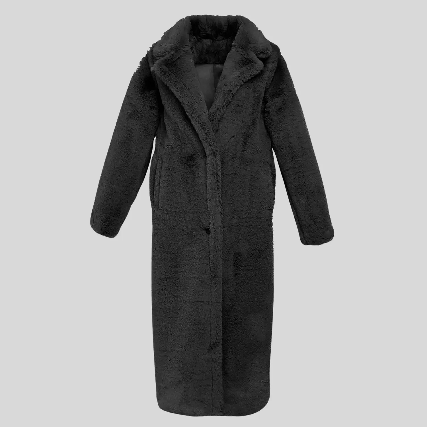 Faux Fur Long Teddy Coat - Black