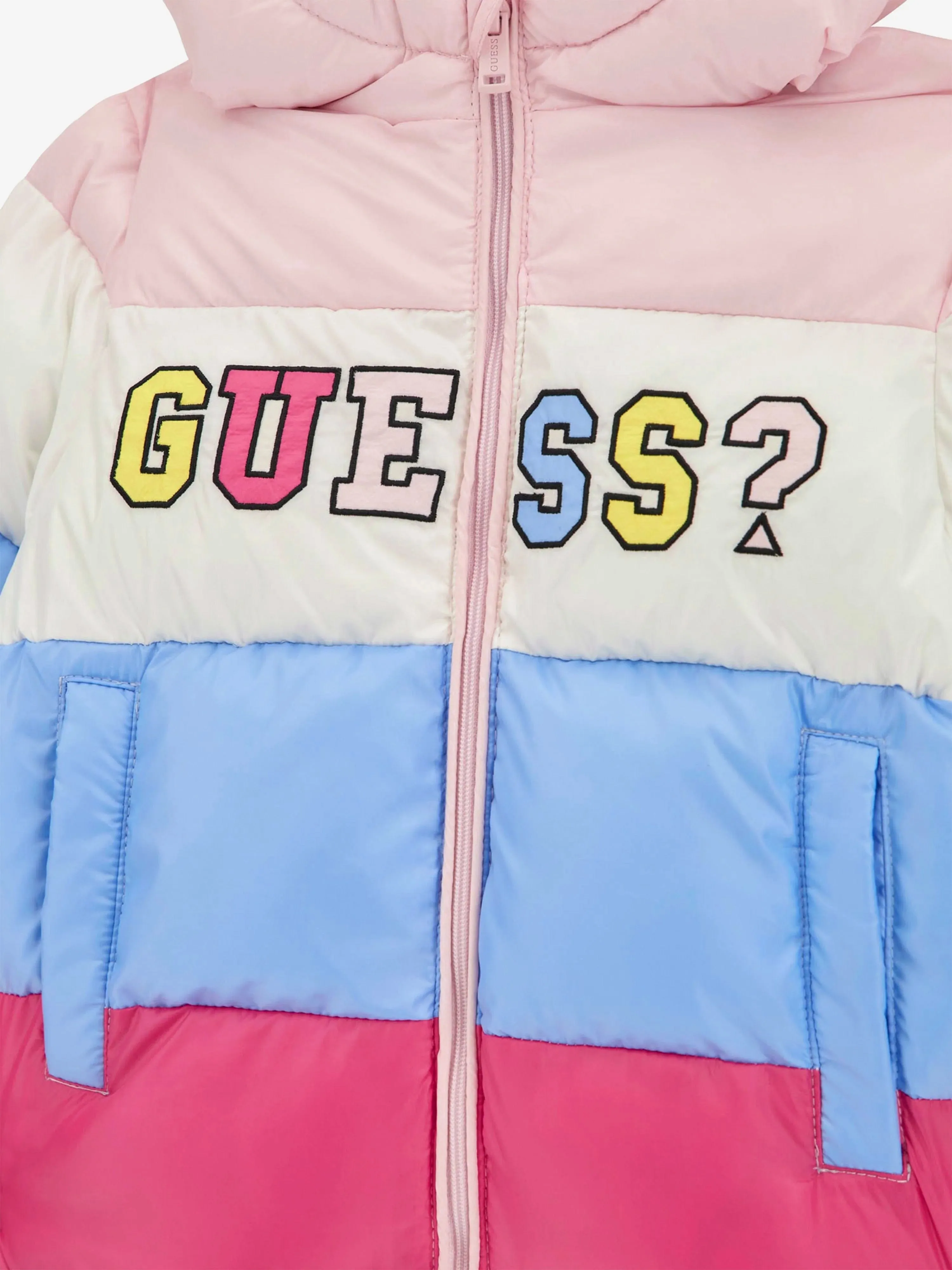 Guess Girls Striped Puffer Jacket in Multicolour