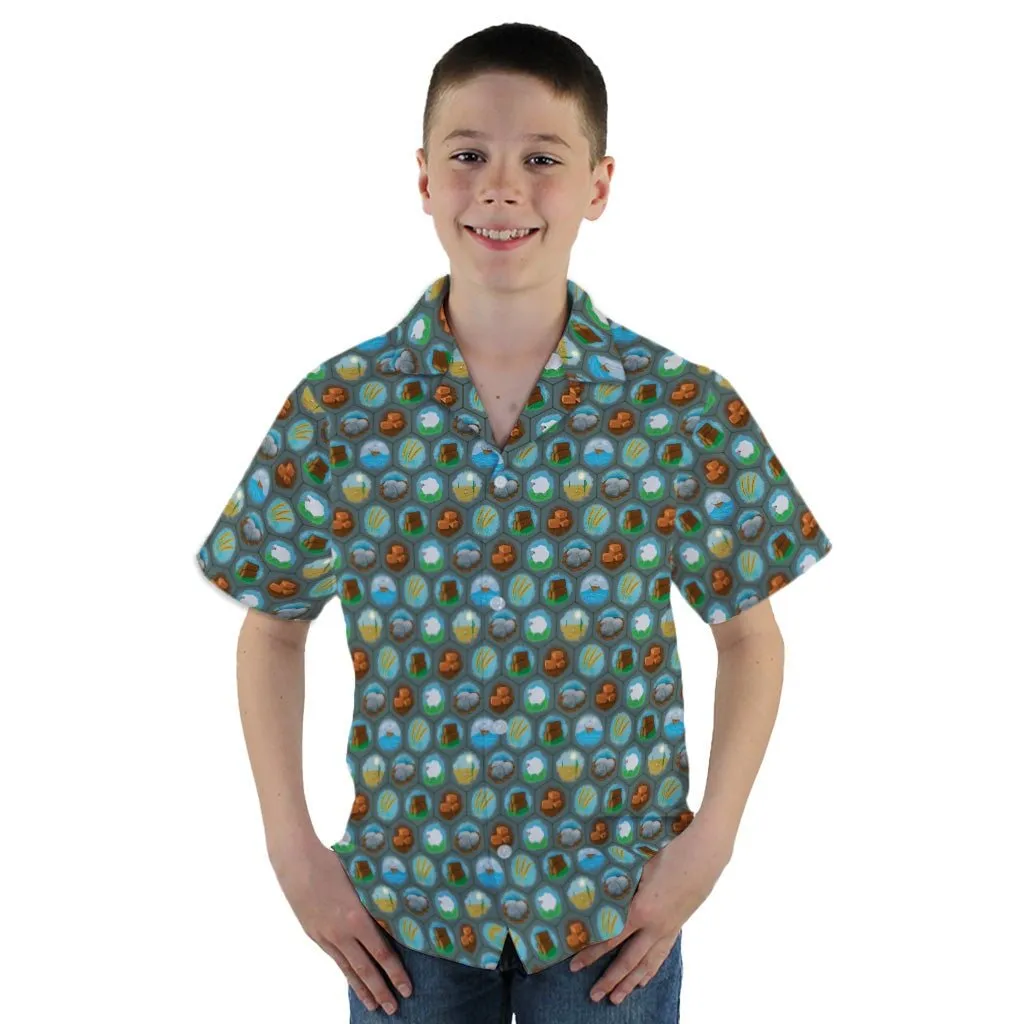 Hexagon Tile Game Symbols Youth Hawaiian Shirt