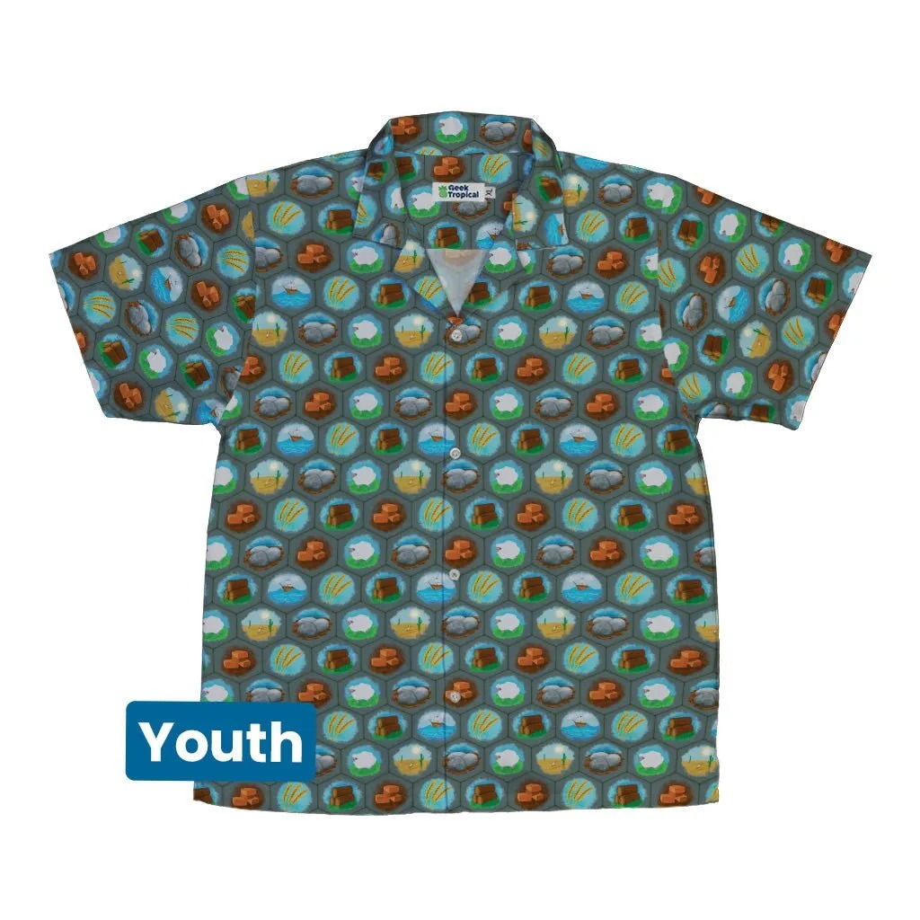 Hexagon Tile Game Symbols Youth Hawaiian Shirt