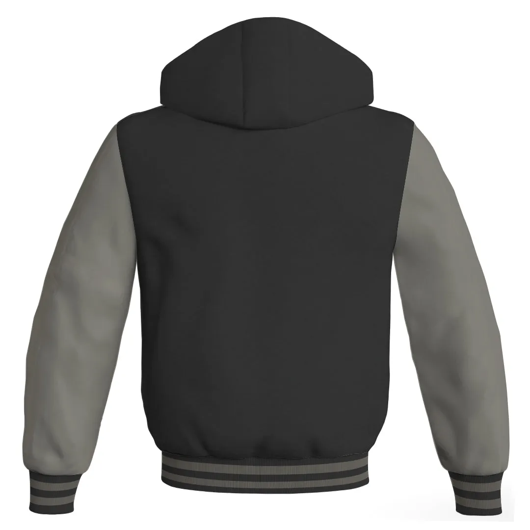 Hoodies For Men Black Body and Gray Leather Sleeves Varsity Hoodie